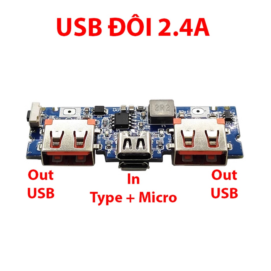 Mạch sạc dự phòng 2 cổng TypeC và USB 2.0 Type A  dòng sạc 2A-5V (USB-C + USB-A)