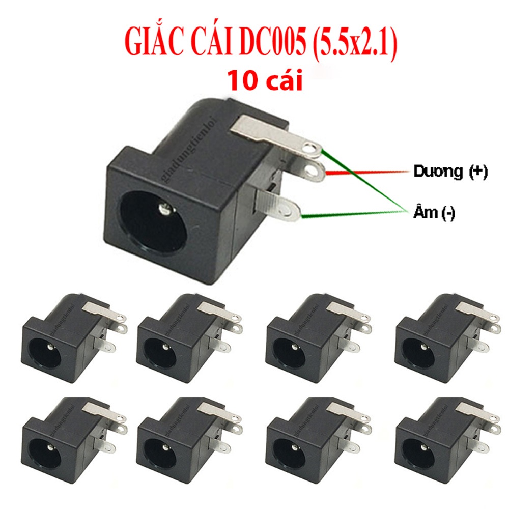 Combo 10 giắc cắm nguồn DC-005 5.5x2.1mm - giắc cái chân hàn