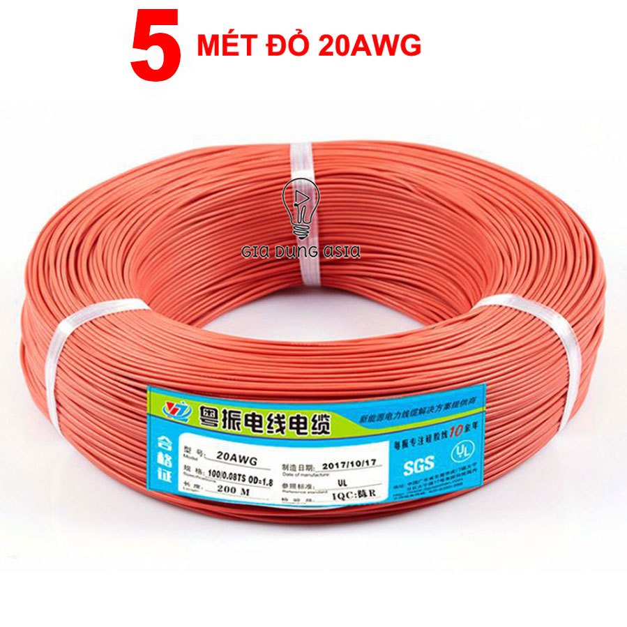 5 Mét Dây điện chống cháy 20AWG tiết diện 0,5mm vuông - vỏ silicon siêu bền
