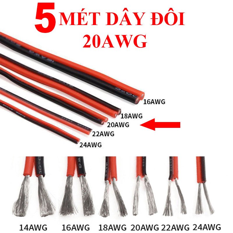 5 Mét Dây điện chống cháy 20AWG tiết diện 0,5mm vuông - vỏ silicon siêu bền