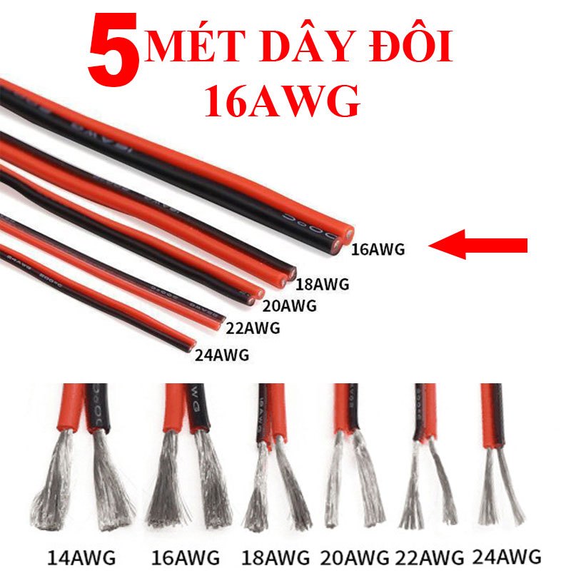 5 Mét Dây điện chống cháy 20AWG tiết diện 0,5mm vuông - vỏ silicon siêu bền