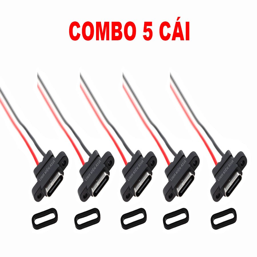 Combo 5 Giắc cắm TypeC 2P chống nước có dây dài 56mm có tai cố định