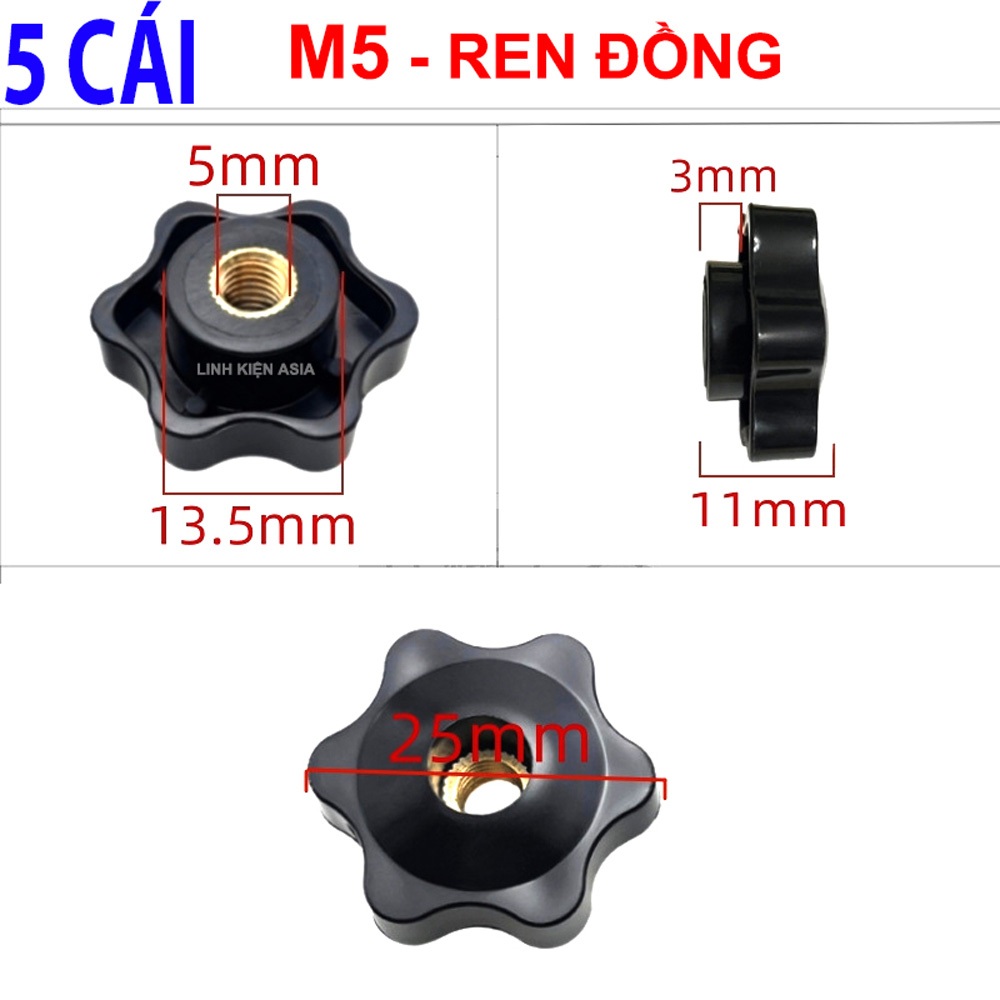 Combo 5 Núm siết ốc hình cánh hoa ren M4M5M6M8M10 lõi đồng