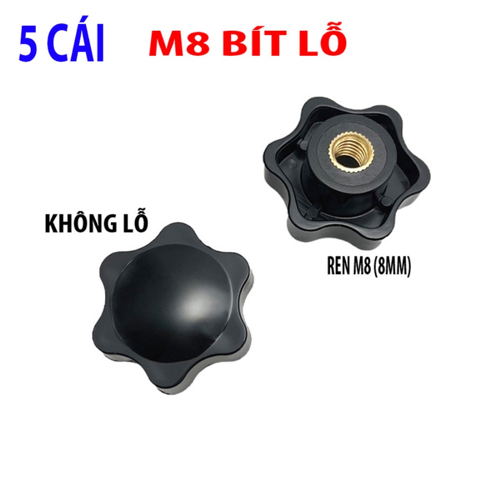 Combo 5 Núm siết ốc hình cánh hoa ren M4M5M6M8M10 lõi đồng