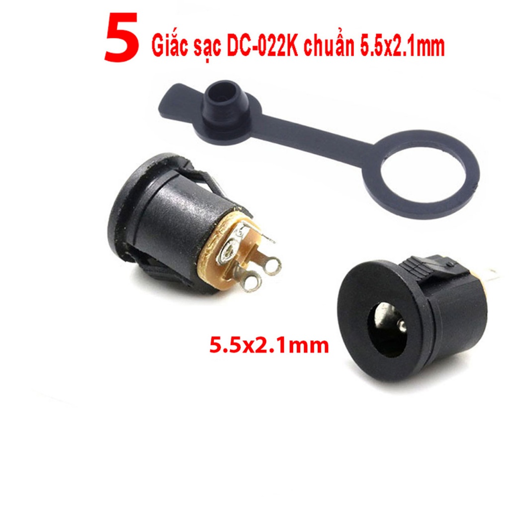 Combo 5 Giắc cái DC-022K DC-022V chân gài và vặn ốc 5.5x2.1mm có cao su chống nước