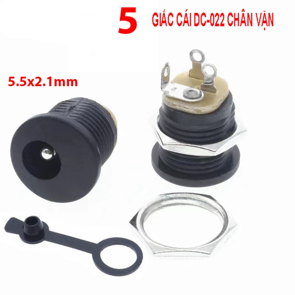 Combo 5 Giắc cái DC-022K DC-022V chân gài và vặn ốc 5.5x2.1mm có cao su chống nước