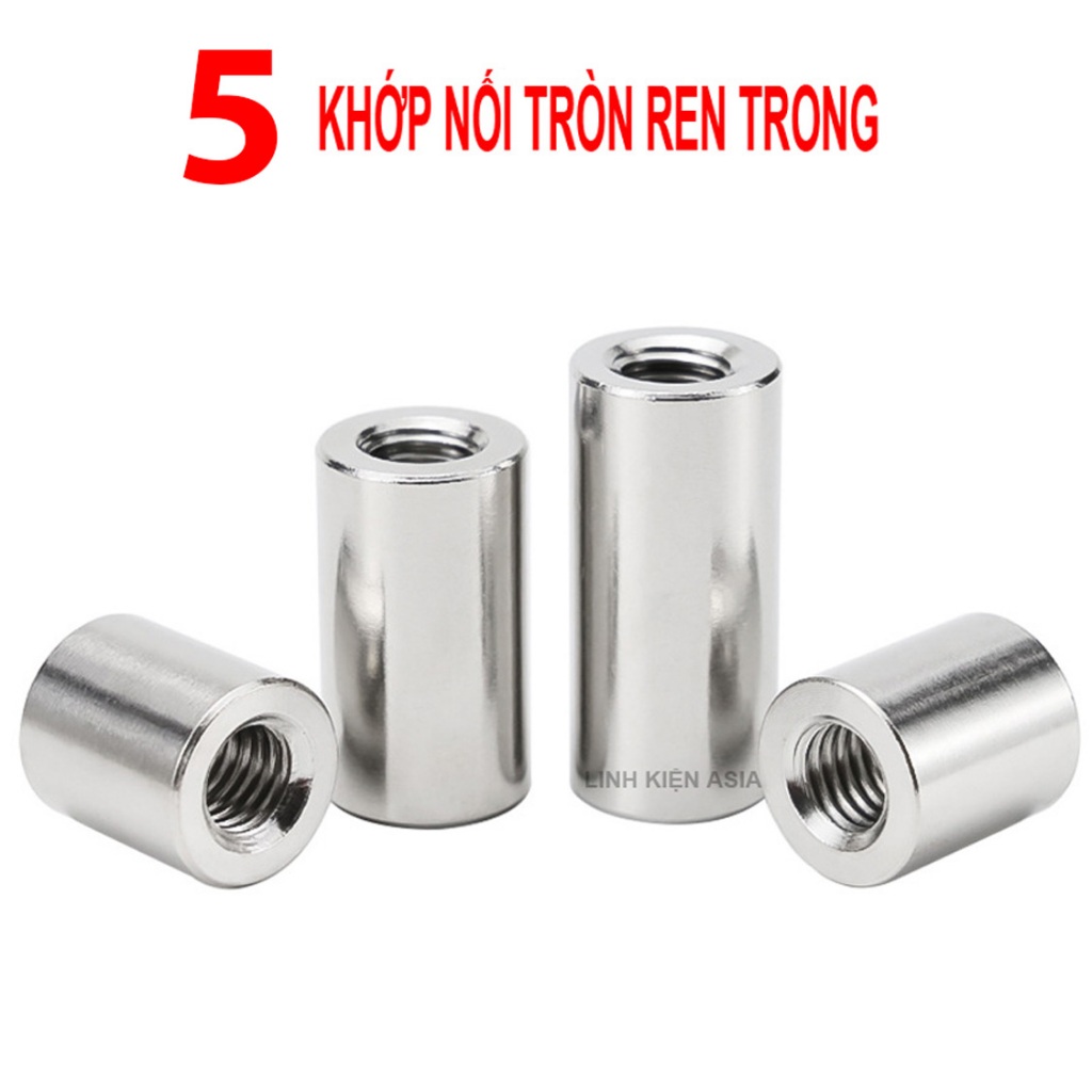Combo 5 Khớp NỐI TRÒN nối ren trong inox 304 gia công chính xác