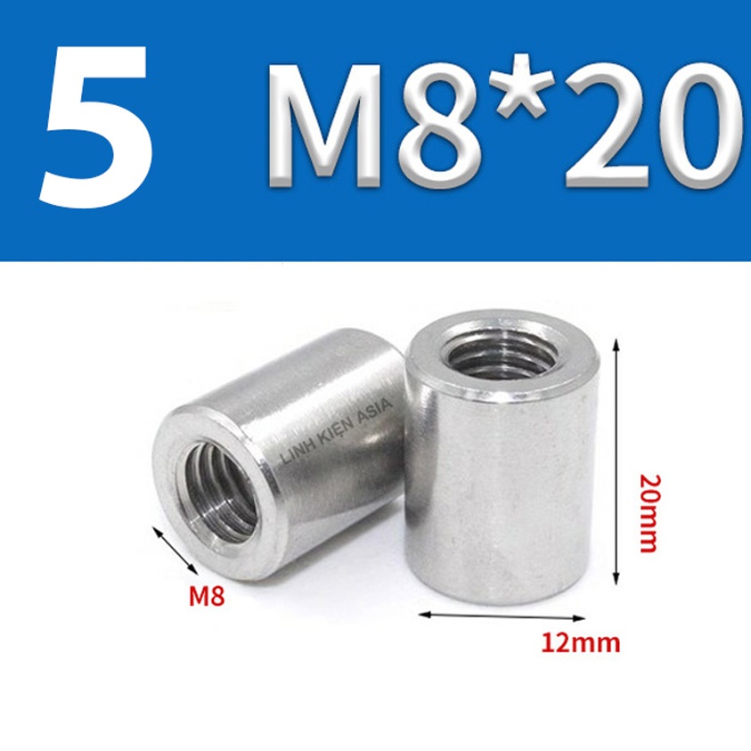 Combo 5 Khớp NỐI TRÒN nối ren trong inox 304 gia công chính xác