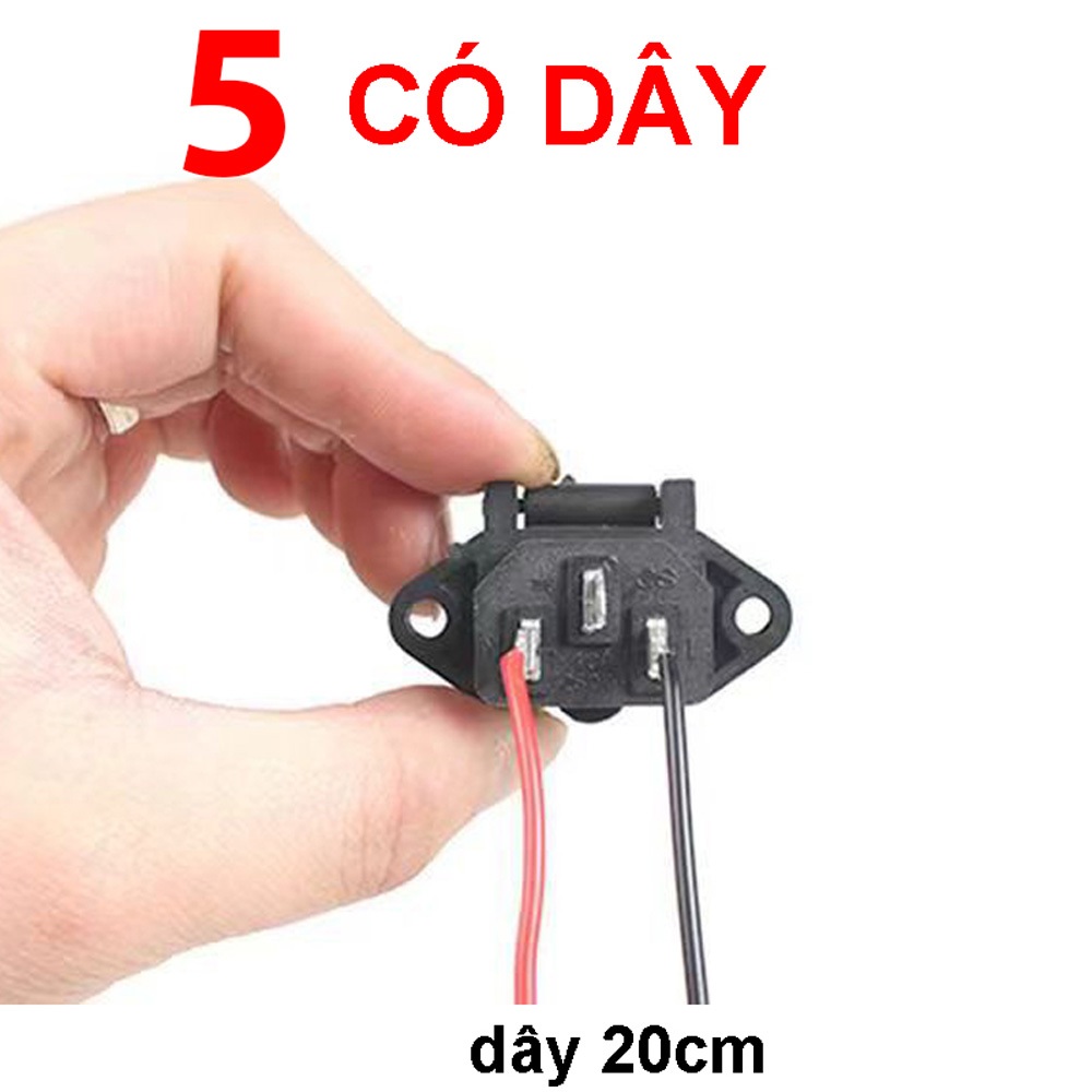 Combo 5 Ổ cắm điện có nắp AC-04, ổ cắm ba chấu ba lõi lớn có tai, bằng đồng 10A 250V