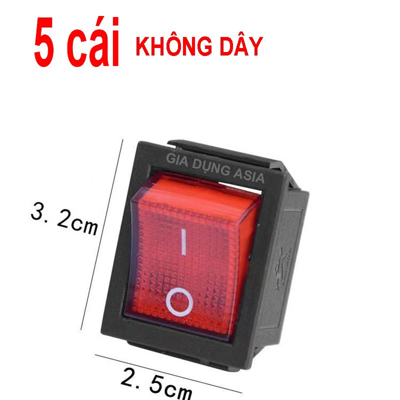 Combo 5 Công tắc to đen đỏ 25x32mm - khoét lỗ 22x30mm