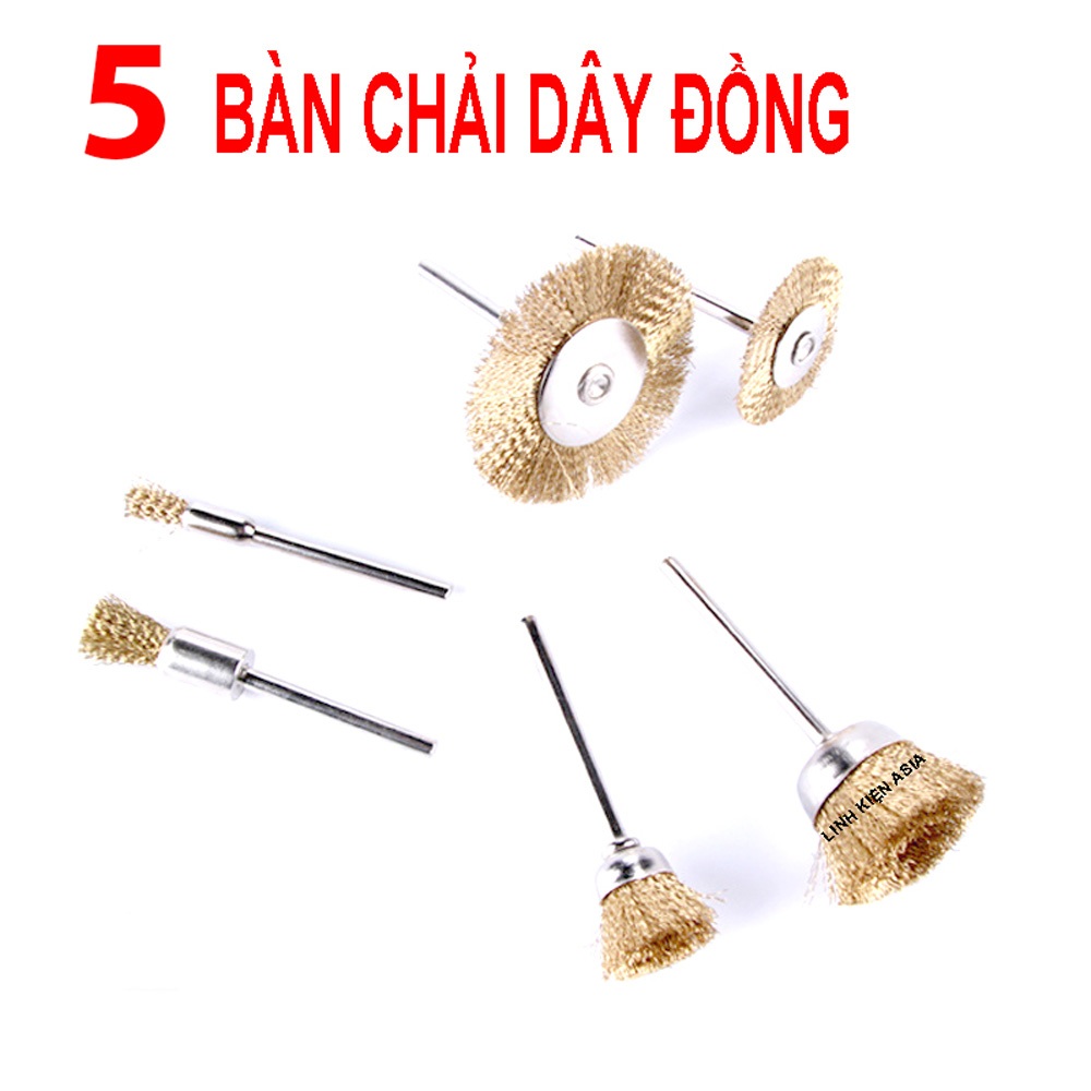 Combo 5 Bàn chải dây đồng gắn máy khoan mini dùng đánh bóng