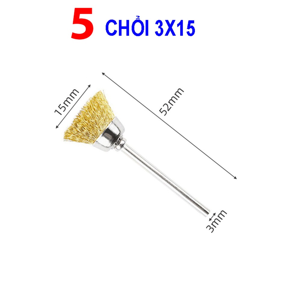 Combo 5 Bàn chải dây đồng gắn máy khoan mini dùng đánh bóng