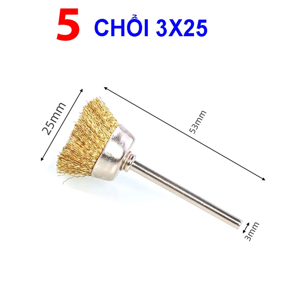 Combo 5 Bàn chải dây đồng gắn máy khoan mini dùng đánh bóng