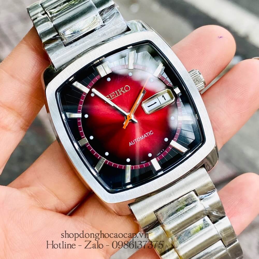 Đồng Hồ Seiko Recraft Nam Tự Động Dây Bạc Mặt Đỏ 41mm Đường kính mặt tương  đương 41mm, kính khoáng chống va đập Máy cơ tự động, chống nước 5ATM Bảo  hành