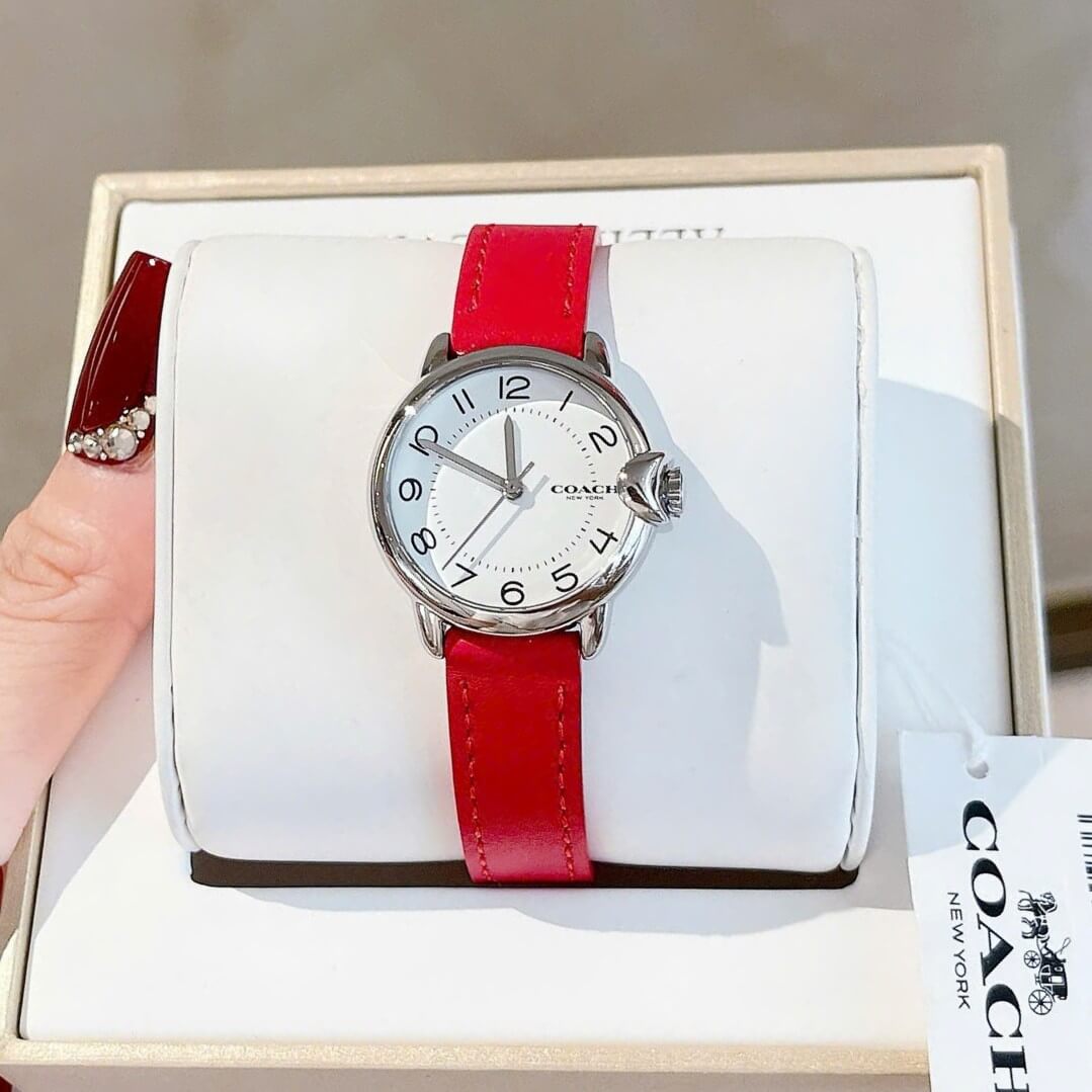 Đồng Hồ Nữ Coach Arden Size 28mm Dây Da Đỏ Mặt Trắng Quartz