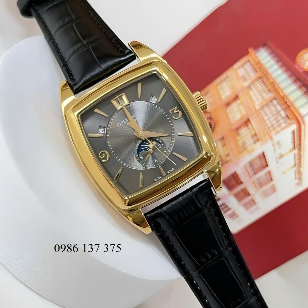 Đồng Hồ Nam Patek Philippe Gondolo Calendar 5135 Dây Da Đen Mặt Đen Vỏ Vàng 38mm