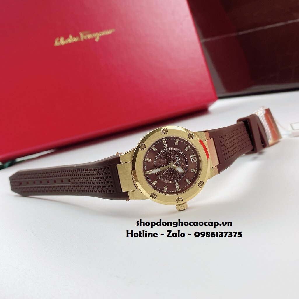 Đồng Hồ Nữ Salvatore Ferragamo Dây Silicon Nâu Vỏ Gold 33mm