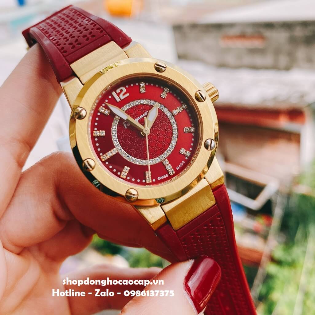 Đồng Hồ Nữ Salvatore Ferragamo Dây Silicon Đỏ Đậm 33mm