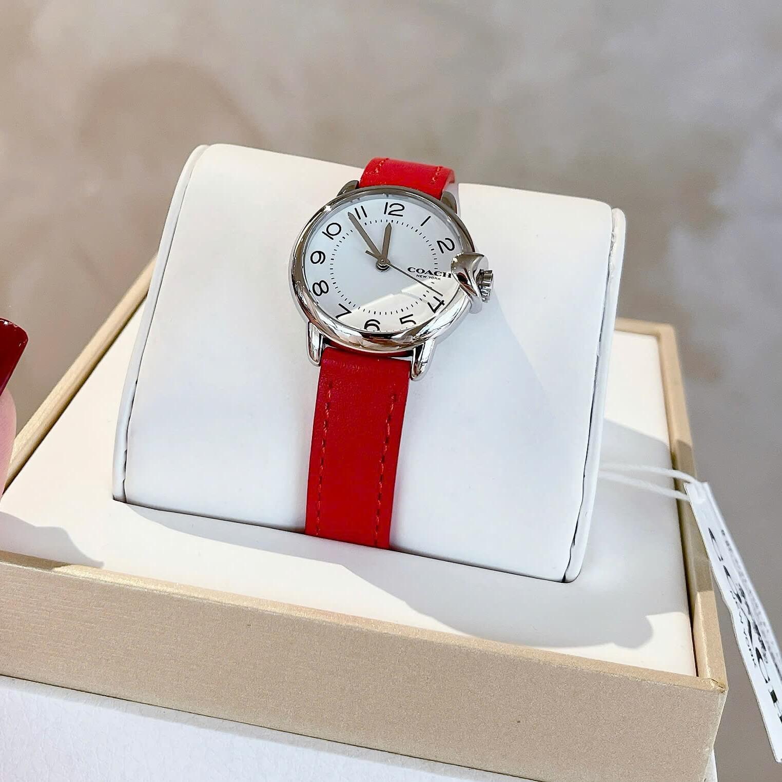 Đồng Hồ Nữ Coach Arden Size 28mm Dây Da Đỏ Mặt Trắng Quartz