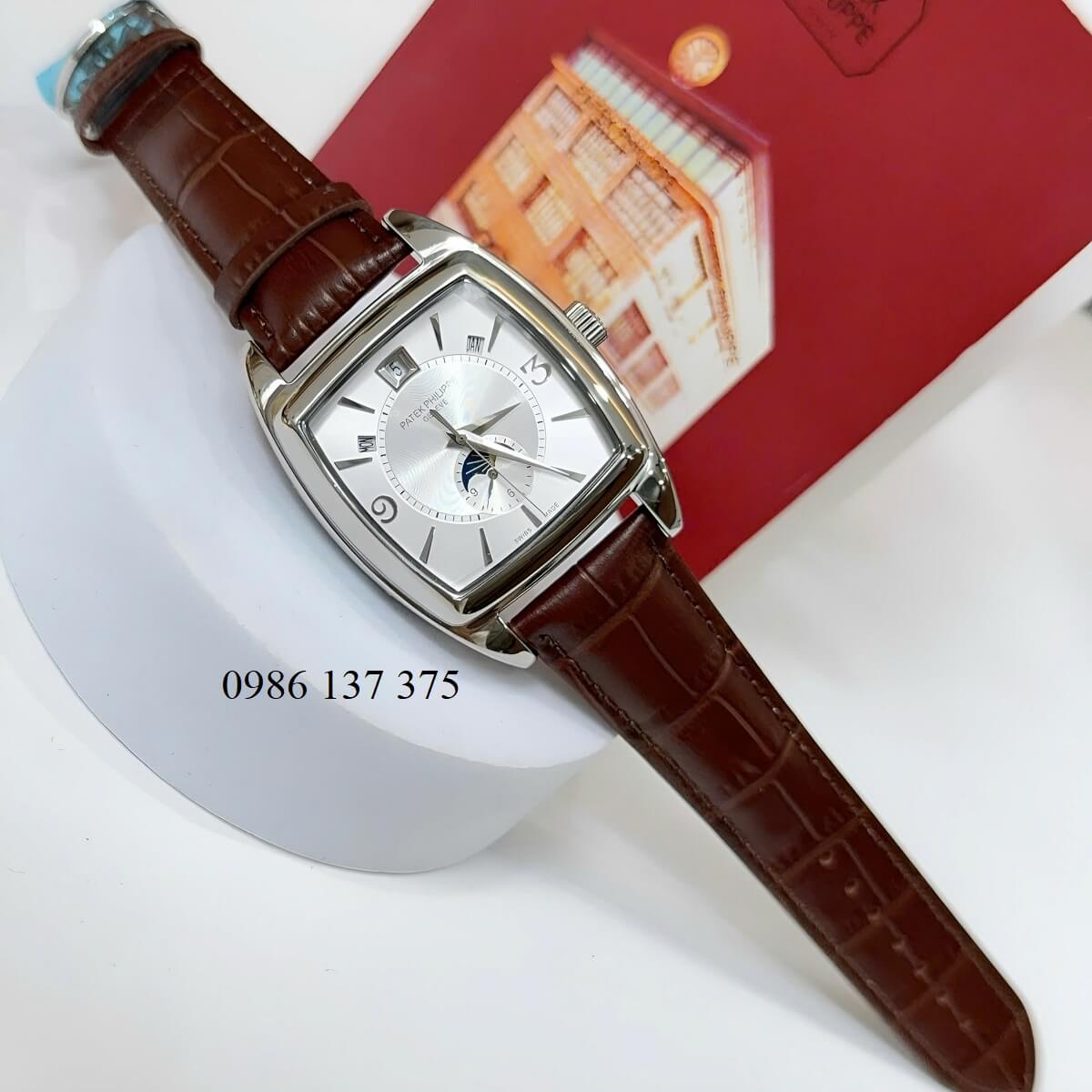 Đồng Hồ Nam Patek Philippe Gondolo Calendar 5135 Dây Da Nâu Mặt Trắng Vỏ Inox 38mm