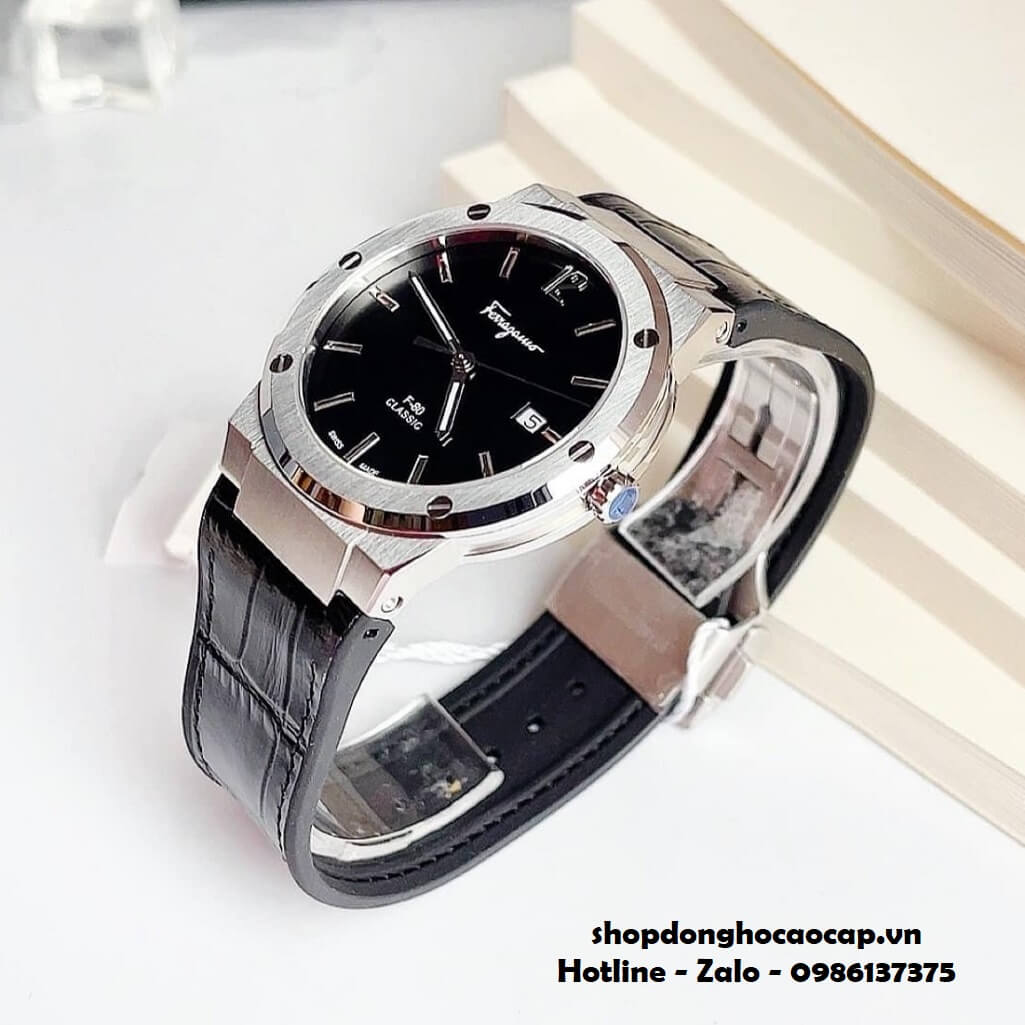 Đồng Hồ Nam Salvatore Ferragamo F80 Classic Dây Da Silicon Đen Vỏ Bạc 41mm