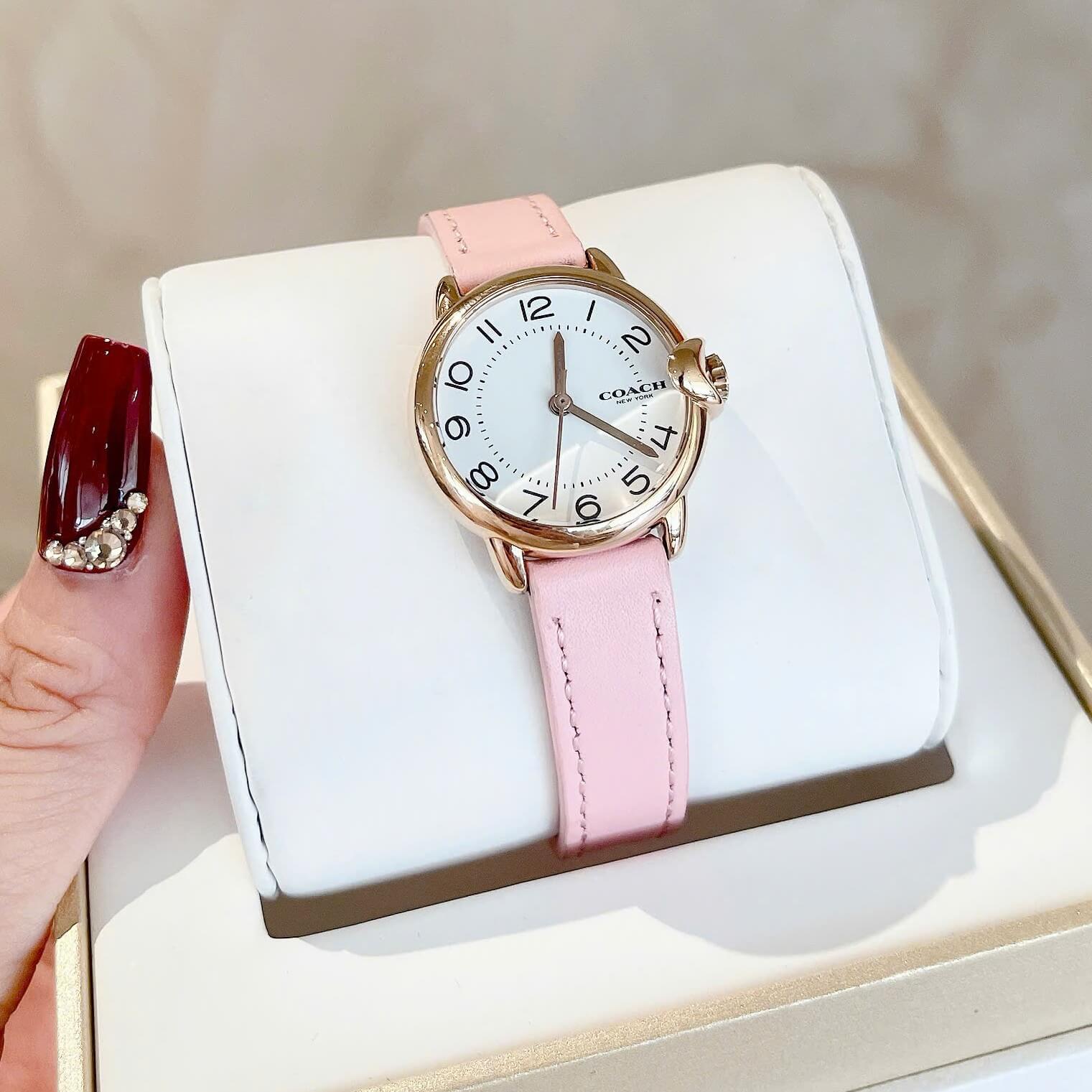 Đồng Hồ Nữ Coach Arden Size 28mm Dây Da Hồng Mặt Trắng Vỏ Rose Quartz