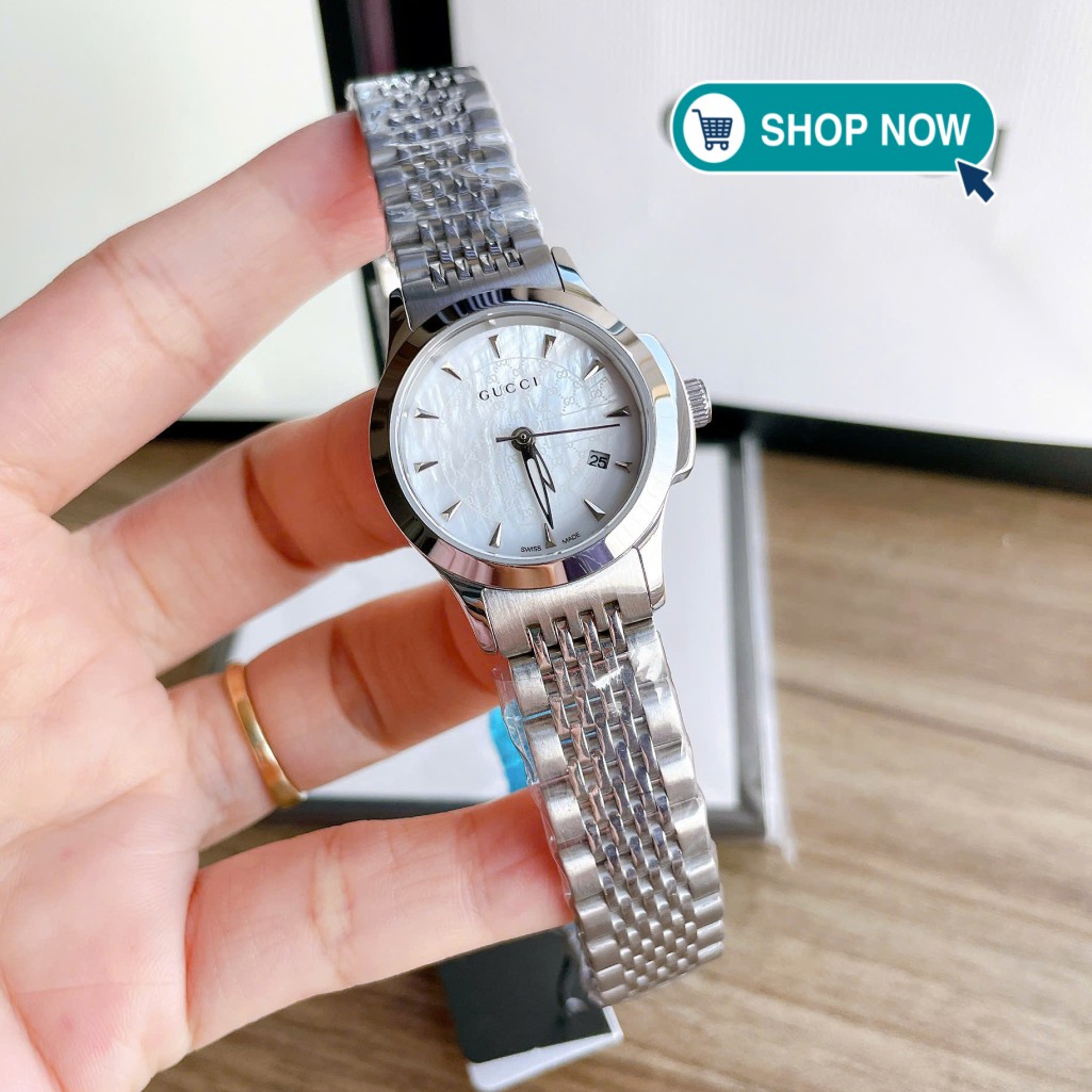 Đồng Hồ Nữ Gucci G-Timeless Dây Thép Silver Mặt Trắng Size 28mm