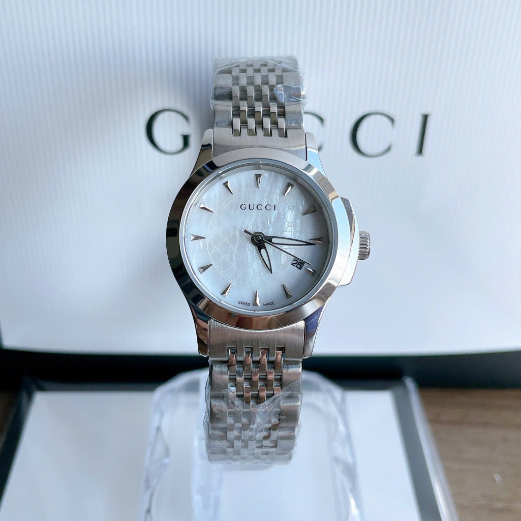 Đồng Hồ Nữ Gucci G-Timeless Dây Thép Silver Mặt Trắng Size 28mm