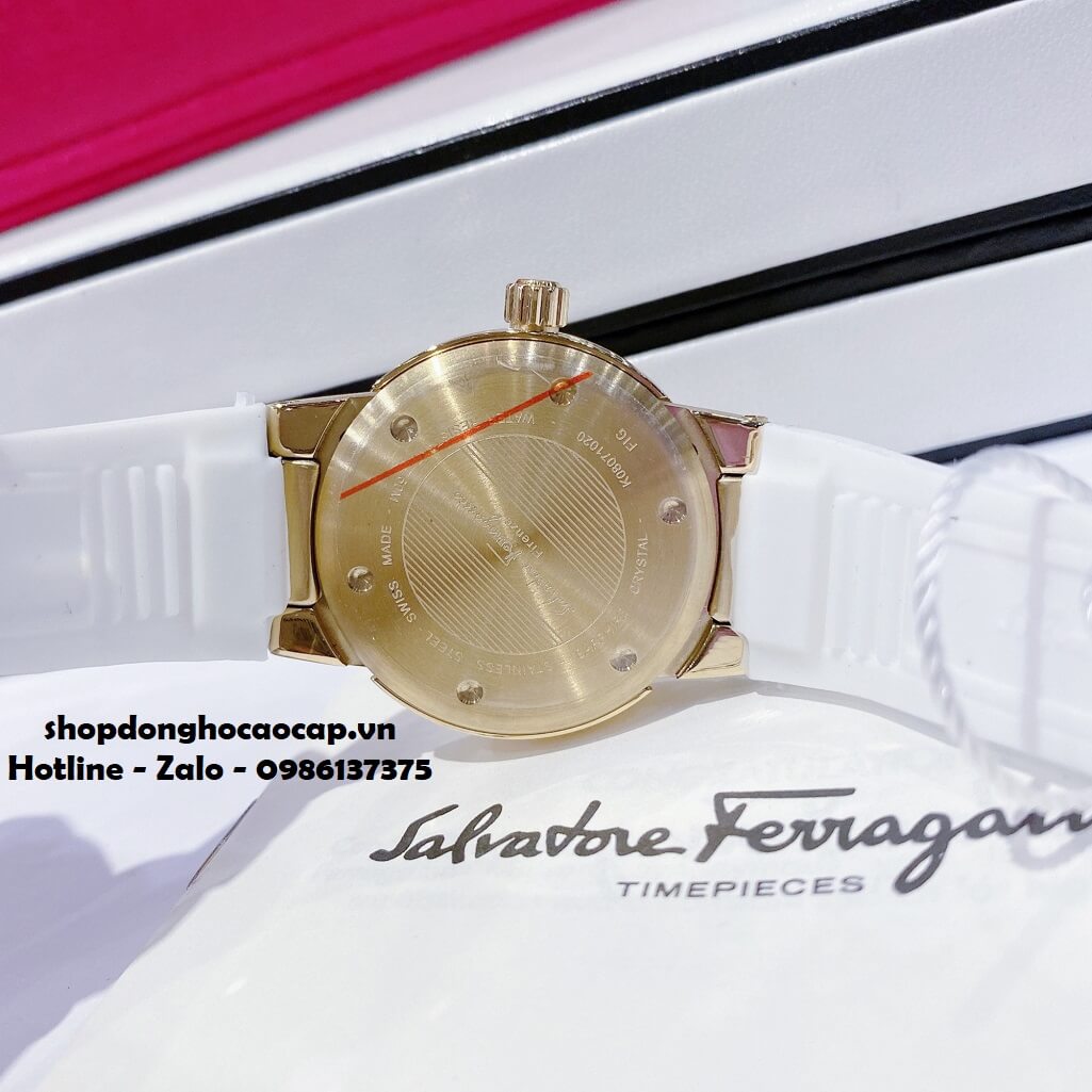 Đồng Hồ Nữ Salvatore Ferragamo Dây Silicon Trắng Mặt Đính Đá Tím 33mm