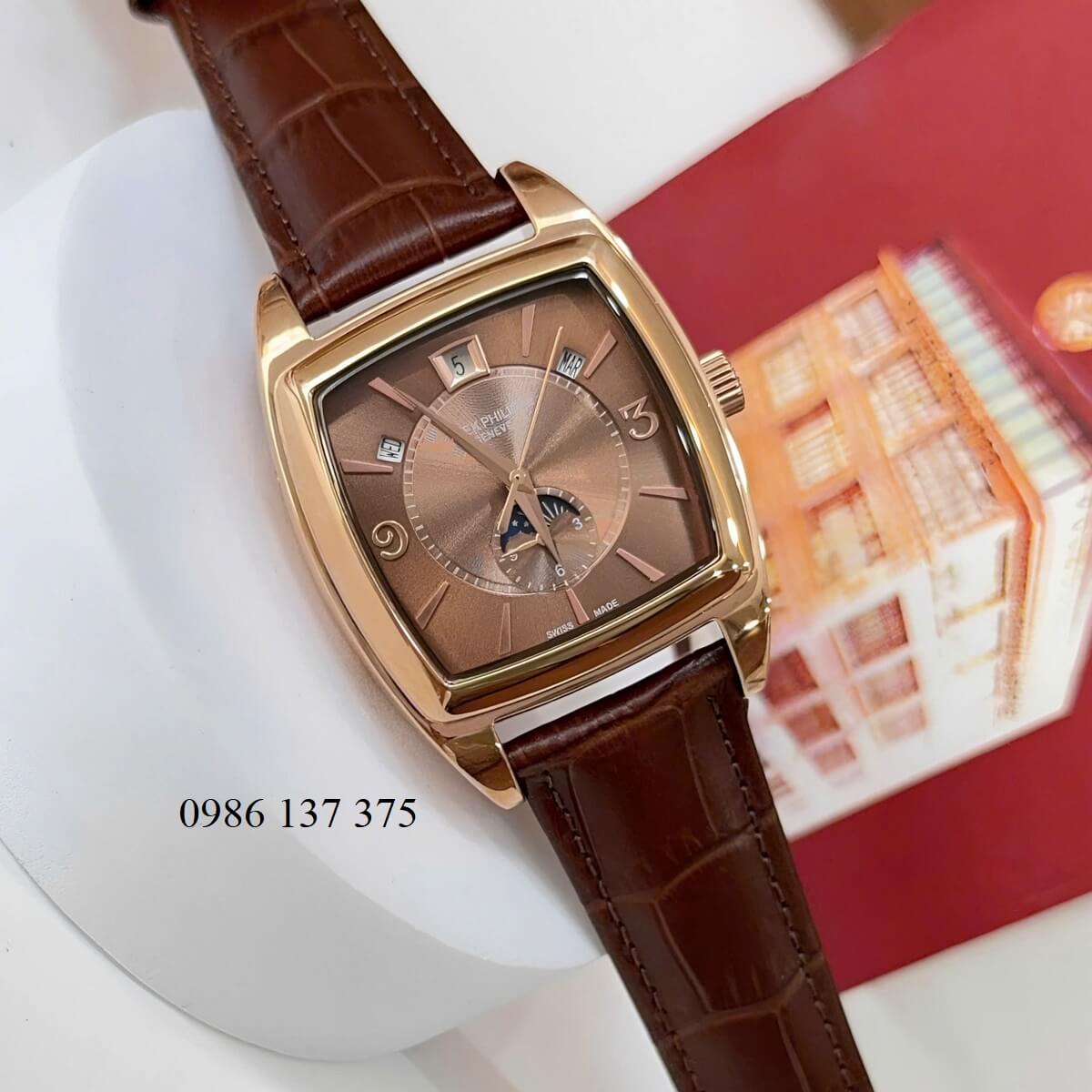 Đồng Hồ Nam Patek Philippe Gondolo Calendar 5135 Dây Da Nâu Mặt Nâu Vỏ Vàng Hồng 38mm