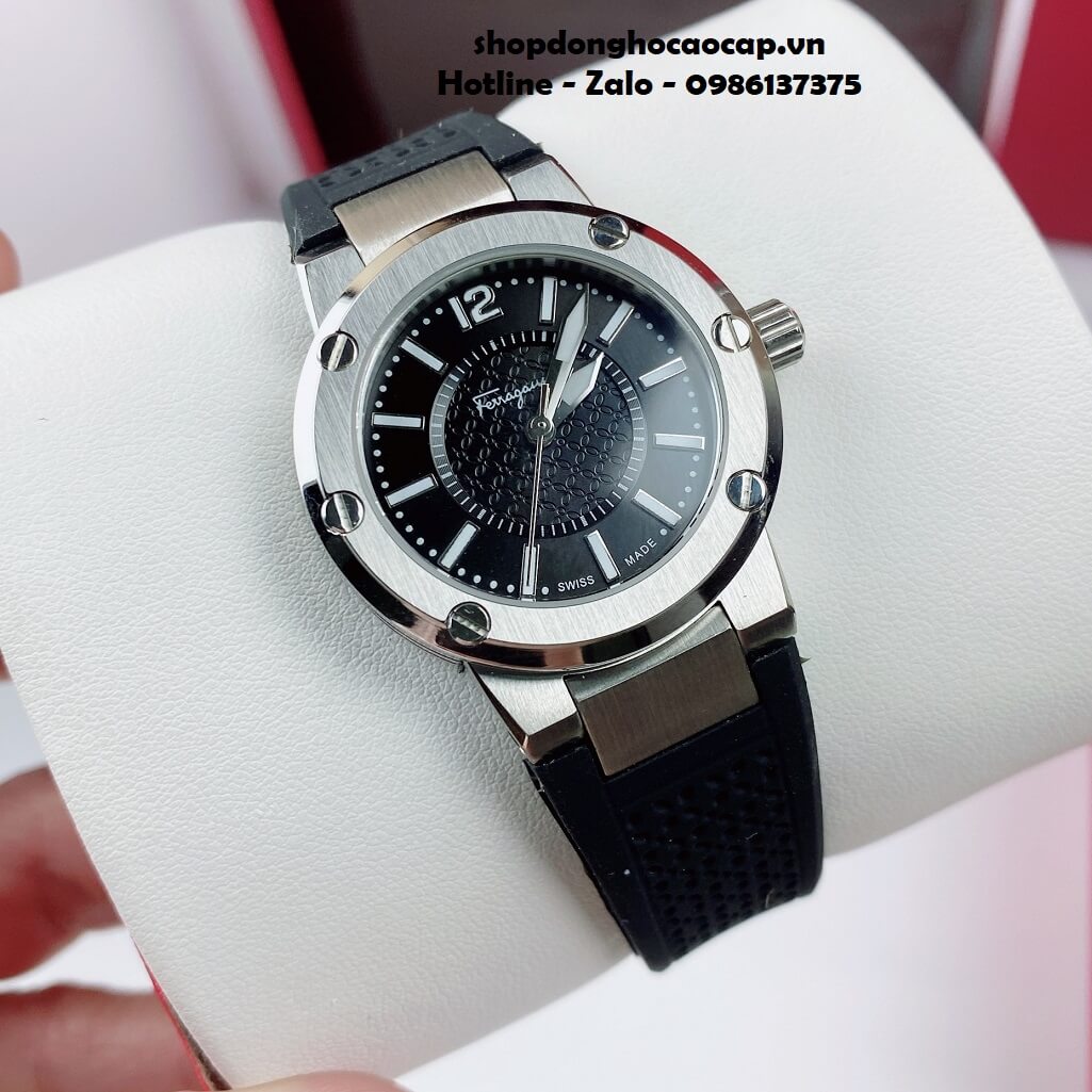 Đồng Hồ Nữ Salvatore Ferragamo Dây Silicon Đen Vỏ Silver 33mm