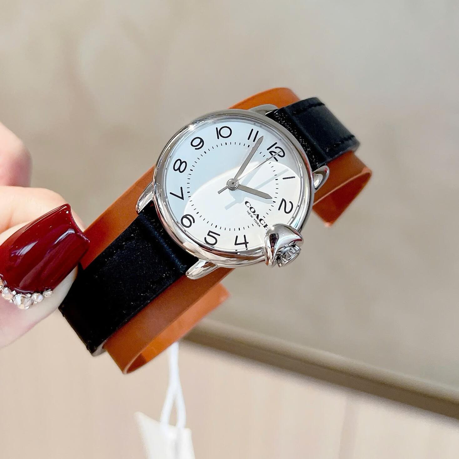 Đồng Hồ Nữ Coach Arden Size 28mm Dây Da Hồng Mặt Trắng Vỏ Silver Quartz