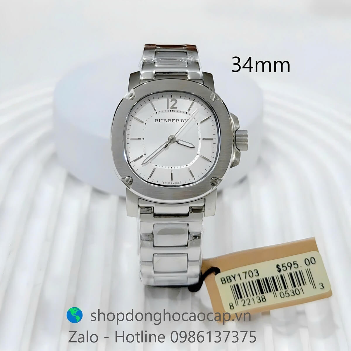 Đồng Hồ Nữ Burberry BBY1703 Mặt Trắng Máy Pin Thụy Dây Kim Loại Inox Size 34mm