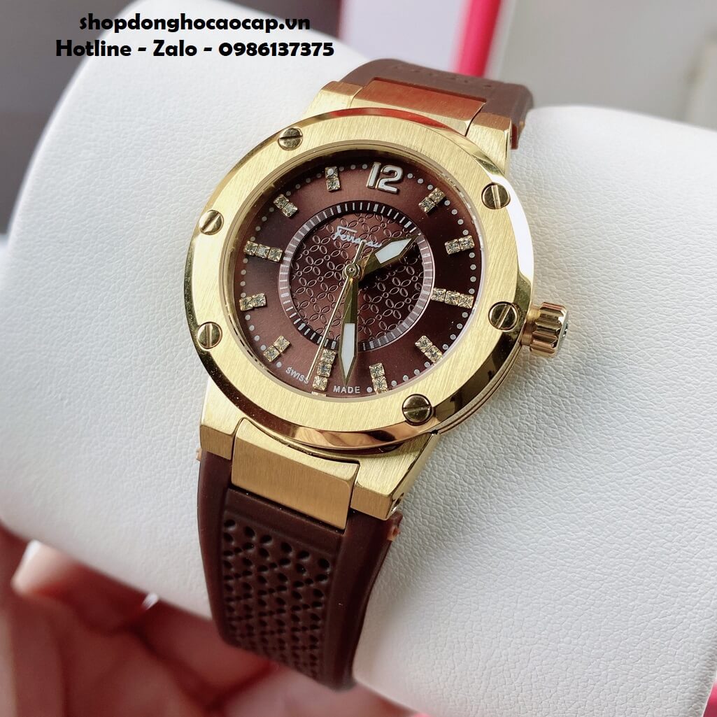 Đồng Hồ Nữ Salvatore Ferragamo Dây Silicon Nâu Vỏ Gold 33mm