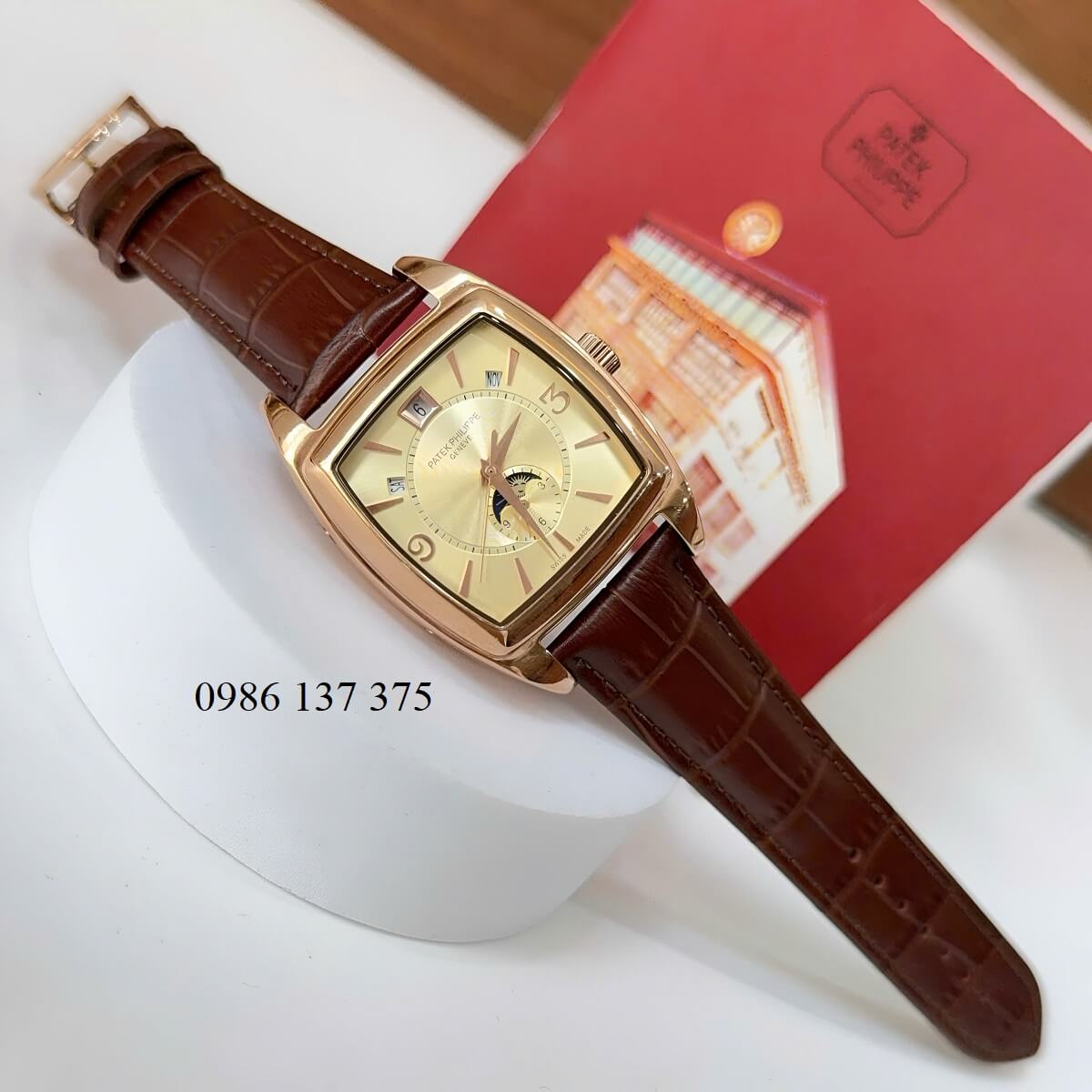 Đồng Hồ Nam Patek Philippe Gondolo Calendar 5135 Dây Da Nâu Mặt Vàng Vỏ Vàng Hồng 38mm