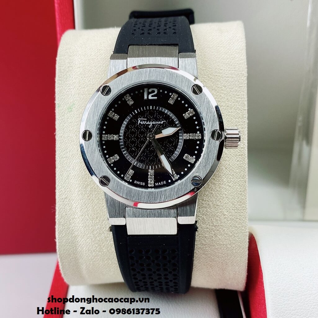 Đồng Hồ Nữ Salvatore Ferragamo Dây Silicon Đen Vỏ Silver 33mm