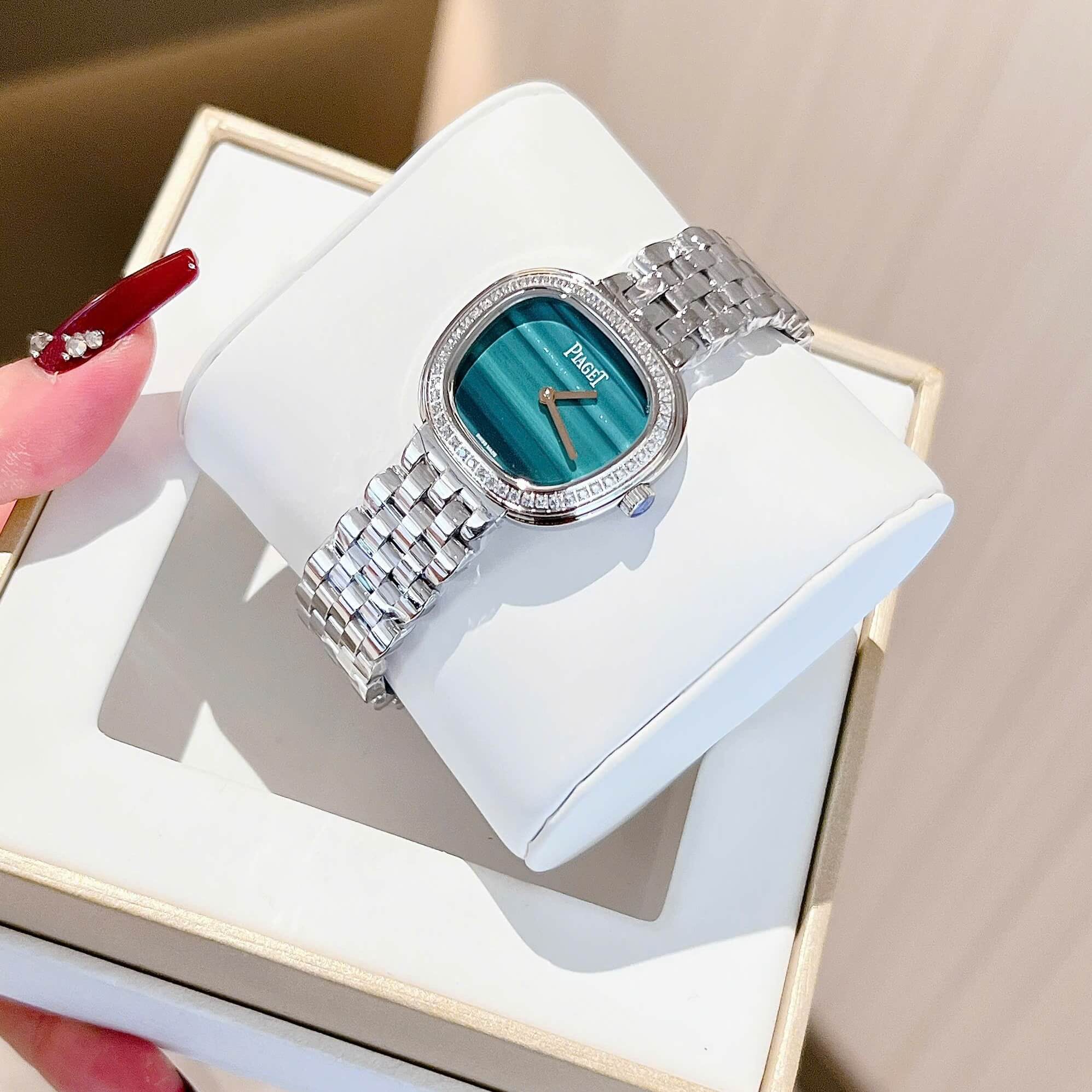 Đồng Hồ Nữ Piaget Limelight Sixtie Steel Diamond Size 29x25.3mm Vỏ Thép Bạc Mặt Xanh Viền Đá