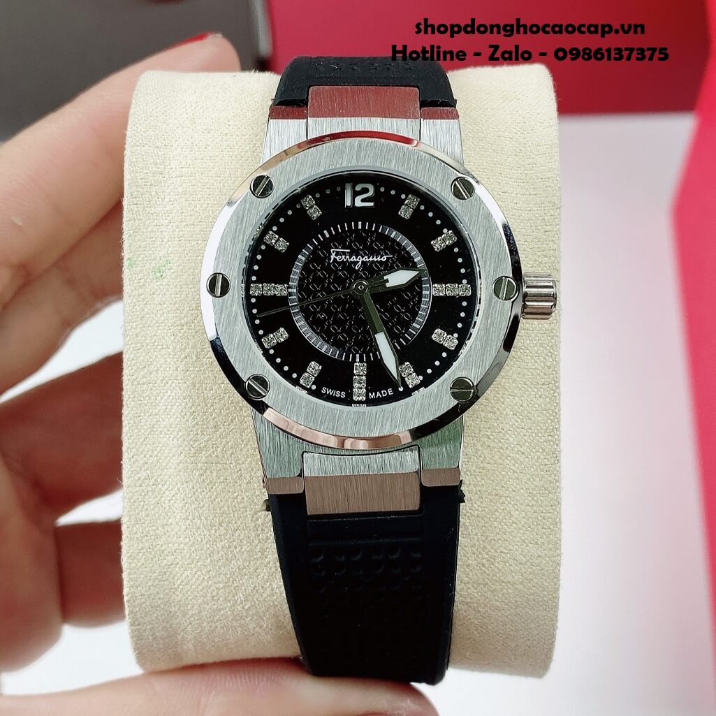 Đồng Hồ Nữ Salvatore Ferragamo Dây Silicon Đen Vỏ Silver 33mm