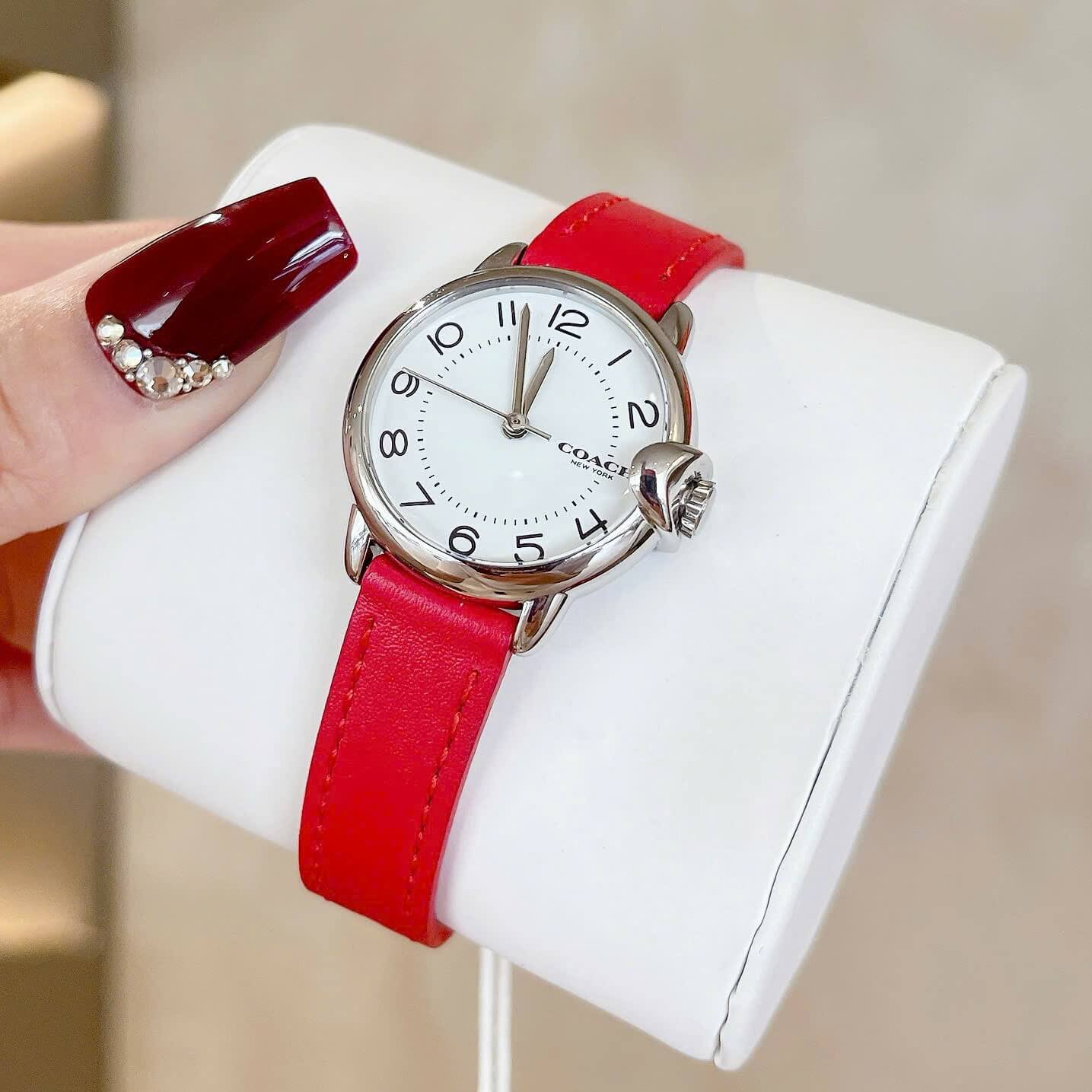 Đồng Hồ Nữ Coach Arden Size 28mm Dây Da Đỏ Mặt Trắng Quartz