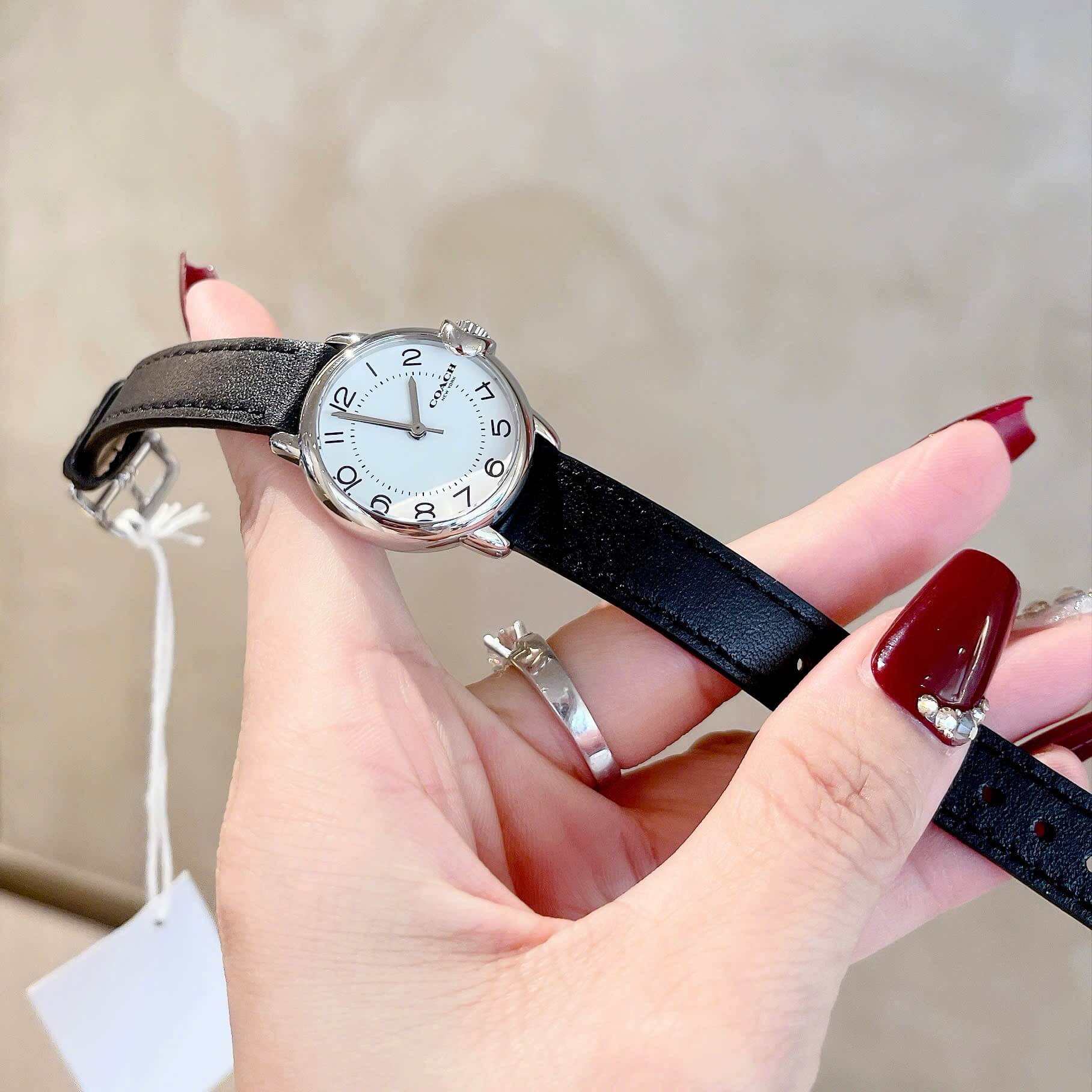 Đồng Hồ Nữ Coach Arden Size 28mm Dây Da Hồng Mặt Trắng Vỏ Silver Quartz