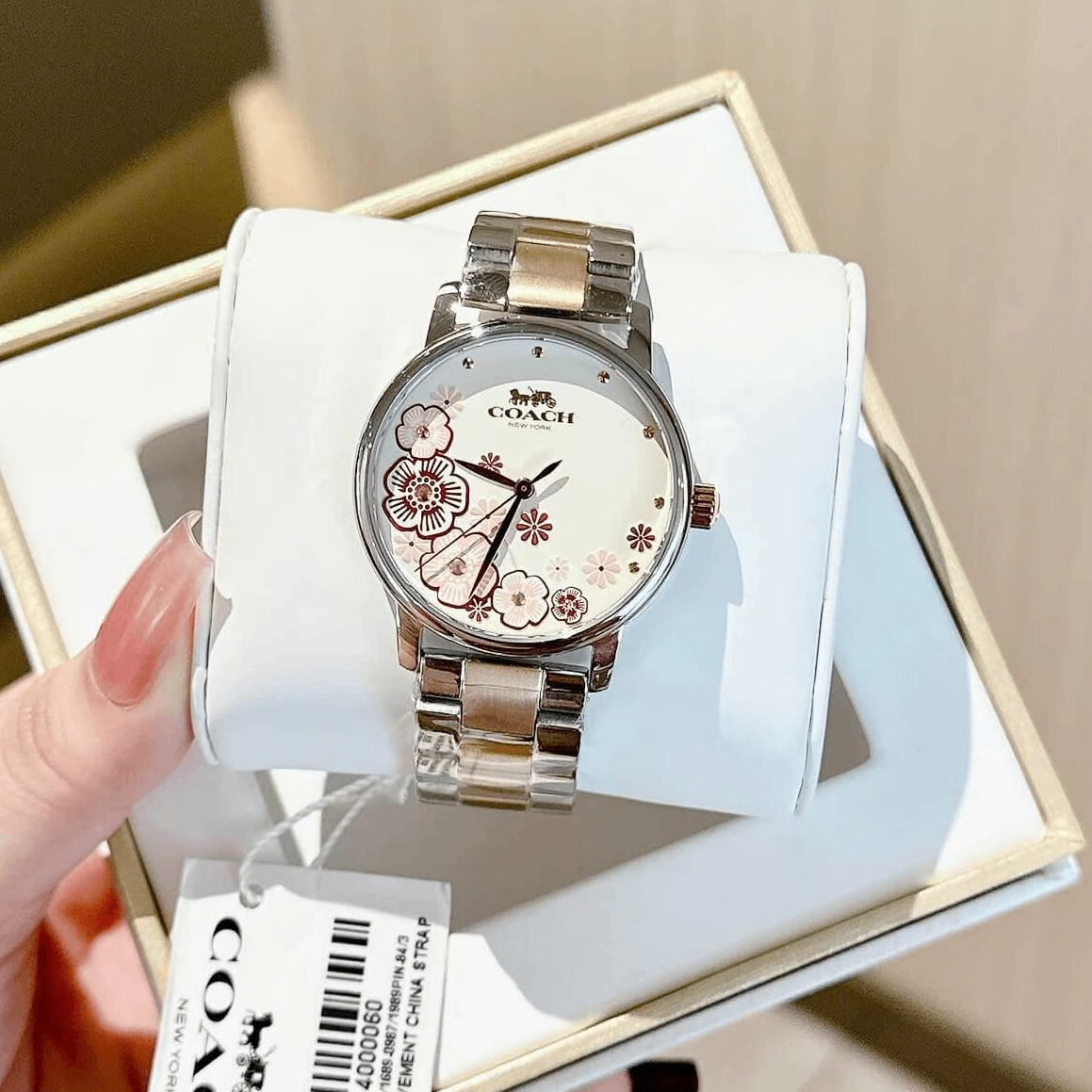 Đồng Hồ Nữ Coach Grand Mặt Hoa Trà Size 36mm Dây Demi Rose Quartz Japan
