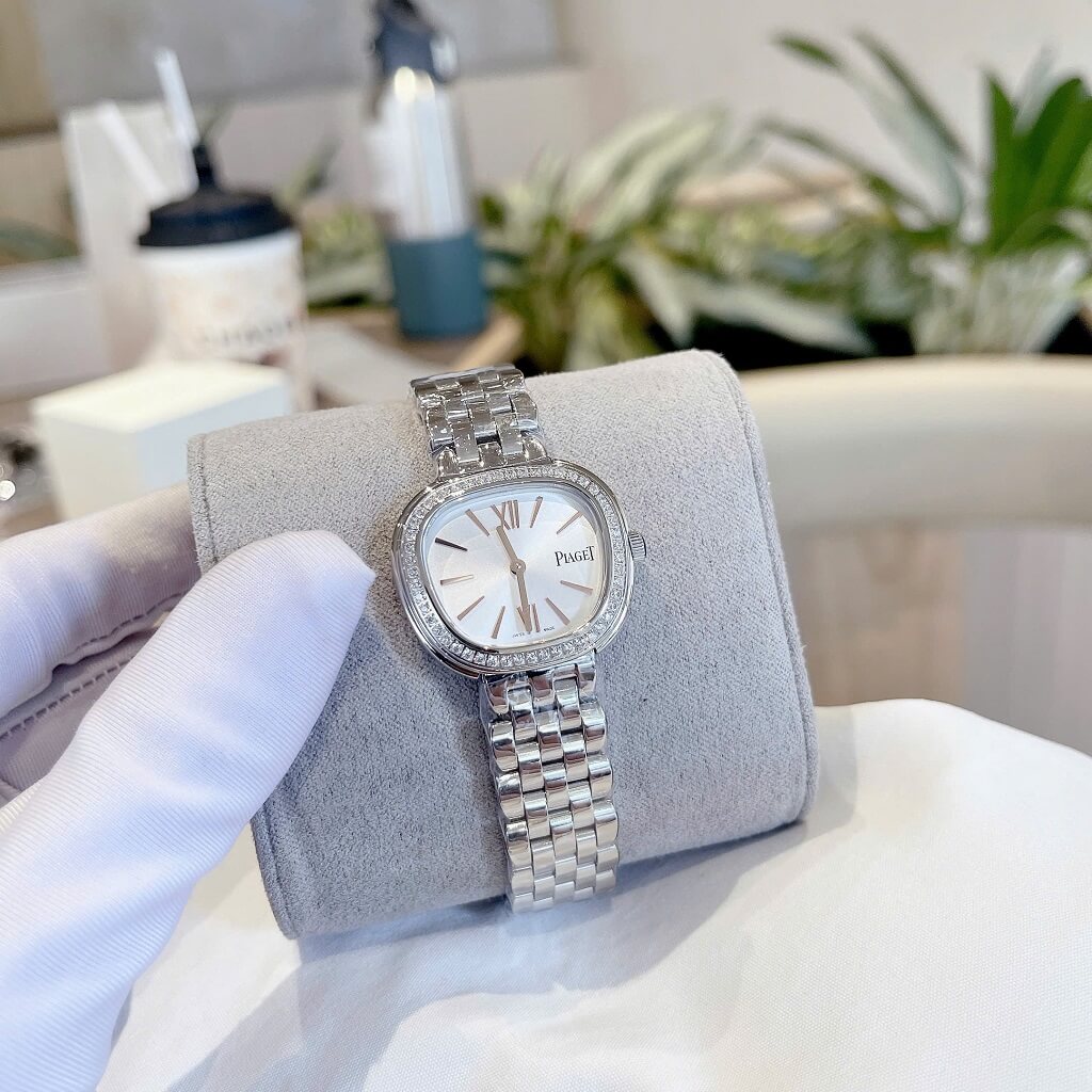 Đồng hồ nữ Piaget Sixtie size 29mm mặt trắng viền đính đá máy pin dây inox không gỉ