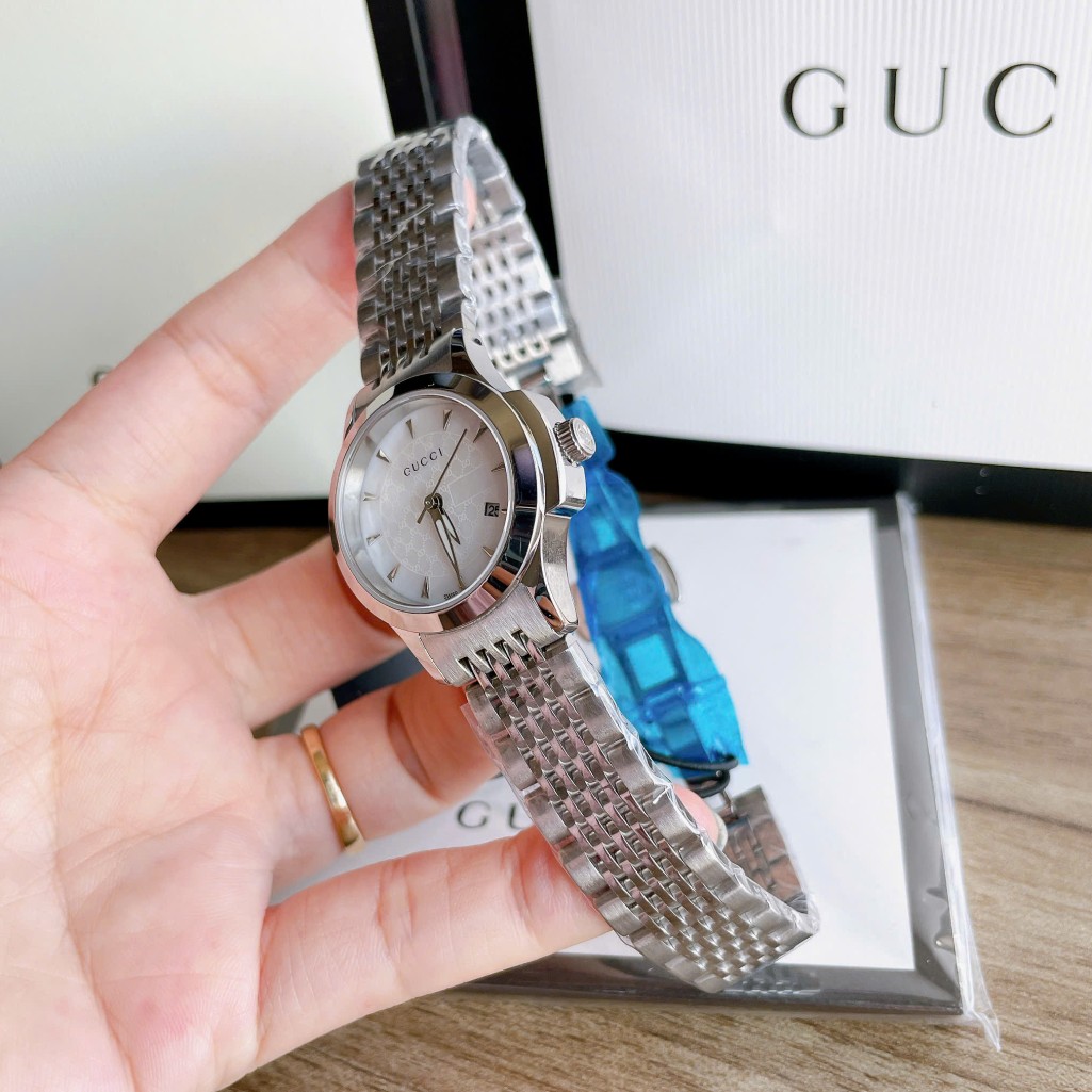 Đồng Hồ Nữ Gucci G-Timeless Dây Thép Silver Mặt Trắng Size 28mm
