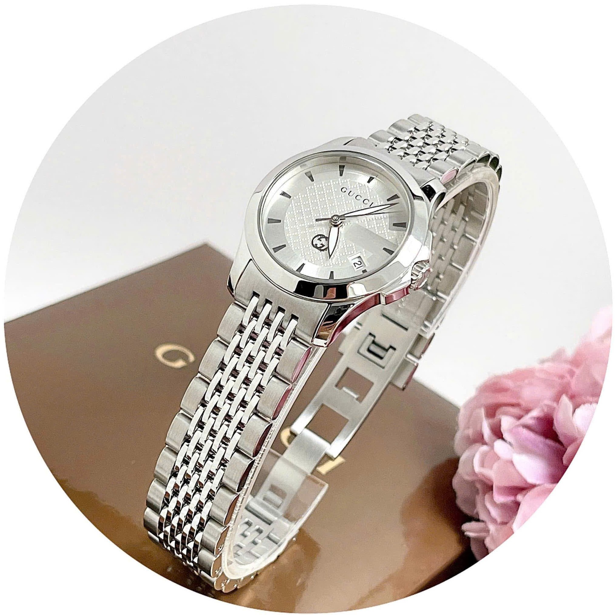 Đồng Hồ Nữ Gucci G-Timeless Dây Thép Silver Mặt Trắng Size 28mm