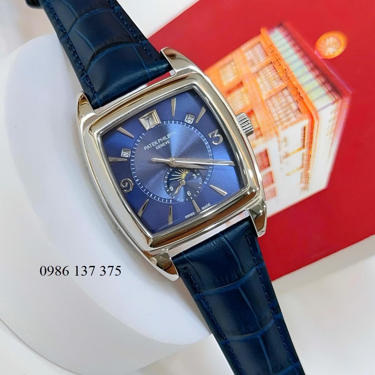Đồng Hồ Nam Patek Philippe Gondolo Calendar 5135 Dây Da Xanh Dương Vỏ Inox 38mm