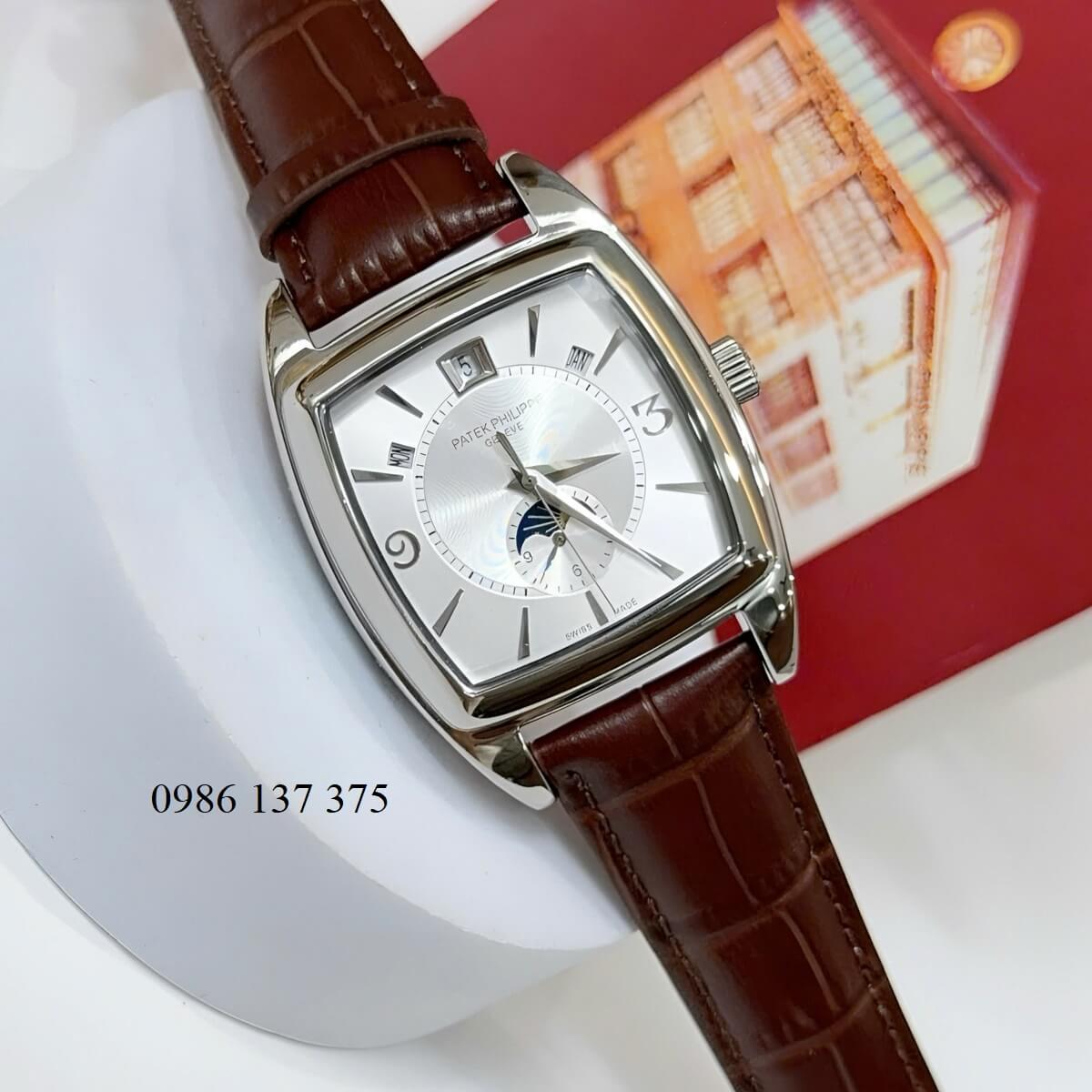 Đồng Hồ Nam Patek Philippe Gondolo Calendar 5135 Dây Da Nâu Mặt Trắng Vỏ Inox 38mm