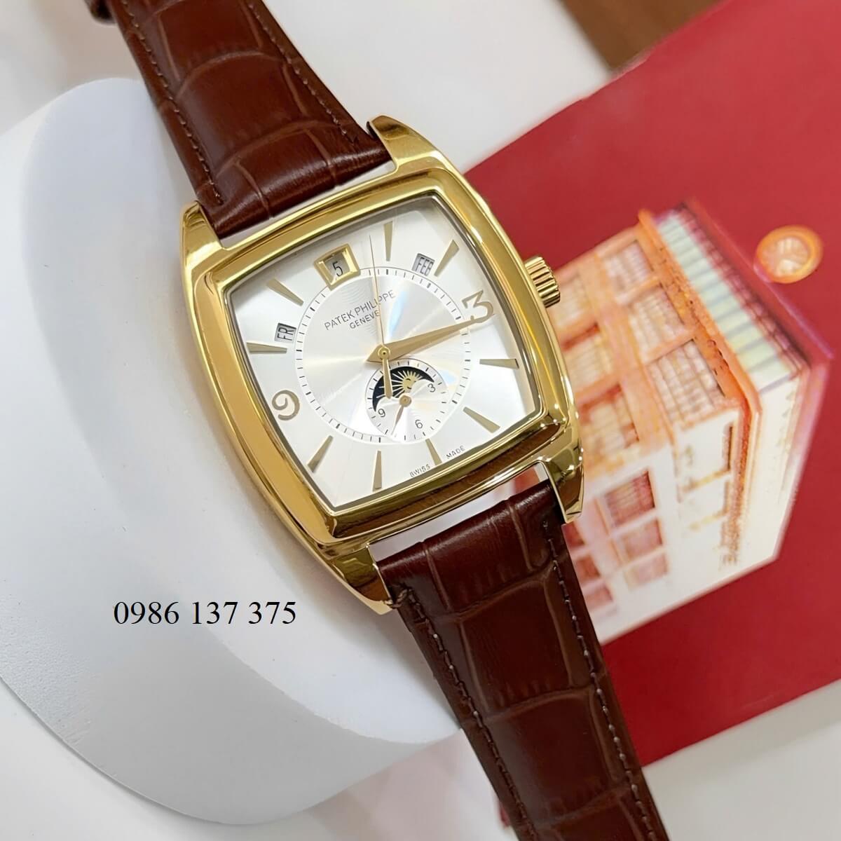 Đồng Hồ Nam Patek Philippe Gondolo Calendar 5135 Dây Da Nâu Mặt Trắng Vỏ Vàng 38mm