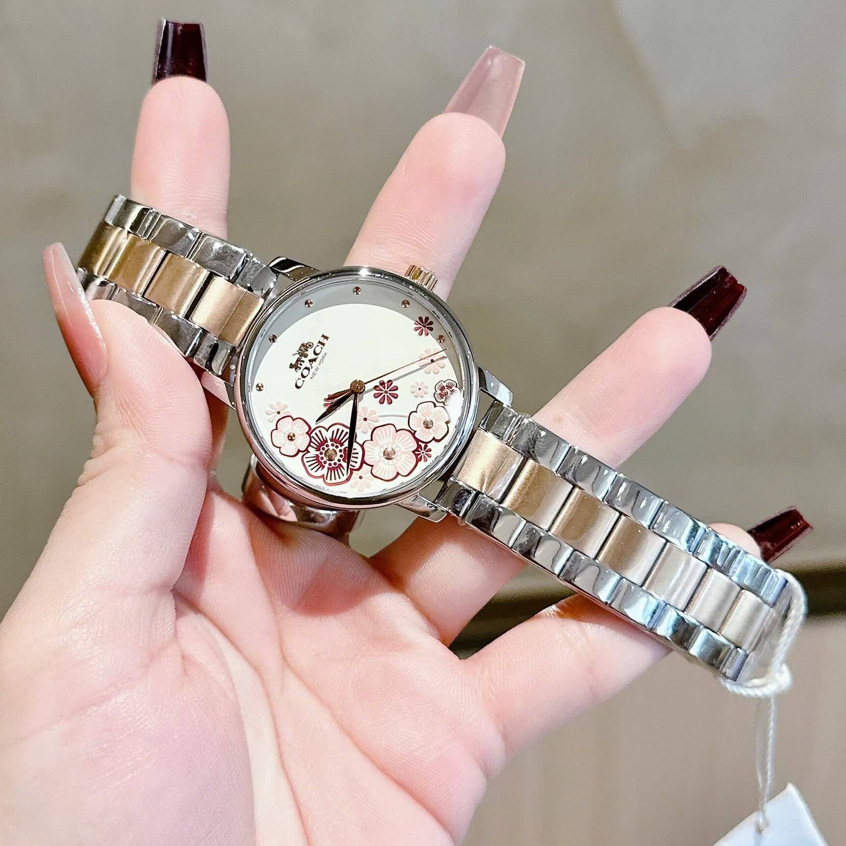 Đồng Hồ Nữ Coach Grand Mặt Hoa Trà Size 36mm Dây Demi Rose Quartz Japan
