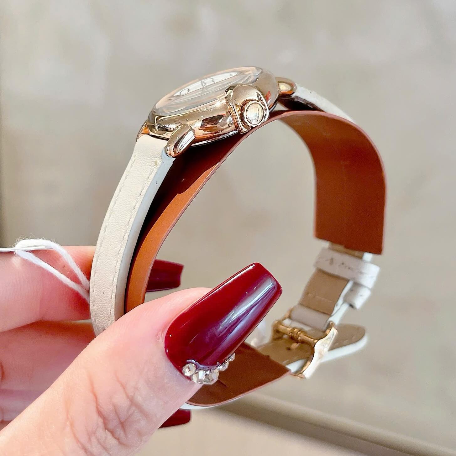 Đồng Hồ Nữ Coach Arden Size 28mm Dây Da Trắng Kem Mặt Trắng Vỏ Rose Quartz