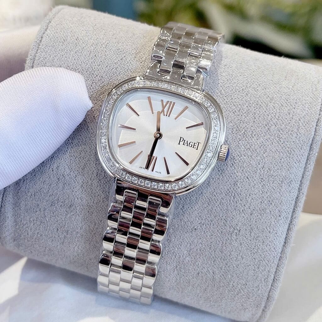 Đồng hồ nữ Piaget Sixtie size 29mm mặt trắng viền đính đá máy pin dây inox không gỉ